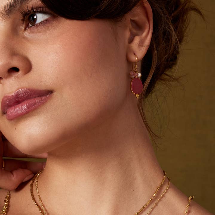 Ashiana London - Vendita all'ingrosso Orecchini pendenti - Orecchini in Giada Rosa Salice1