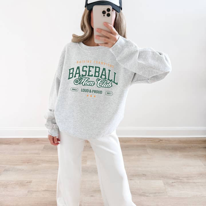 Baseball Mom Club Crewneck Sweatshirt for wholesale by Hey Jude Graphic Tees