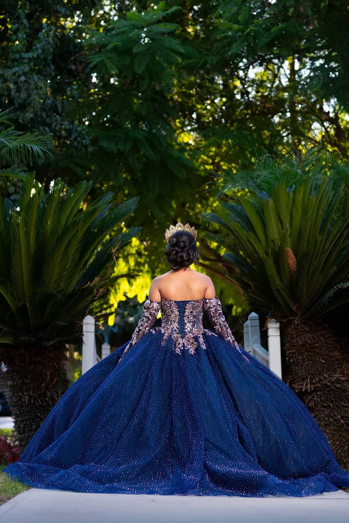 Navy and rose gold quinceanera dress with sleeves CHF3131 for wholesale on Faire3