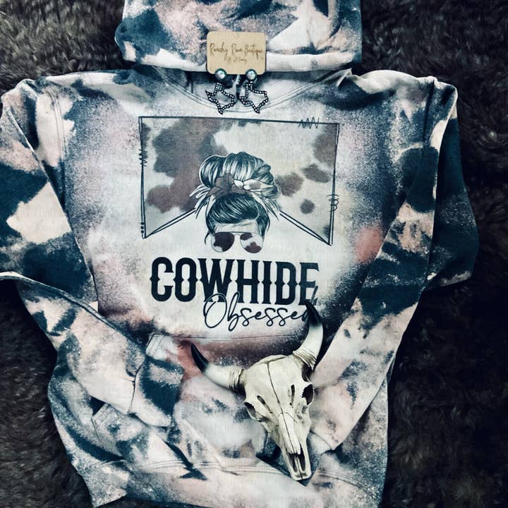 Cowhide Obsessed Western Hoodie for wholesale by Ranchy Roan Boutique