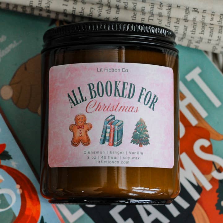 All Booked for Christmas | Sweet Cinnamon & Gingerbread Soy Candle for Readers for wholesale by Lit Fiction Co.