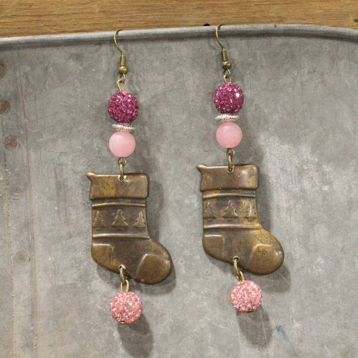 The Stockings Were Hung Dangle Drop Earrings for wholesale by The Primitive Peddler, Inc.