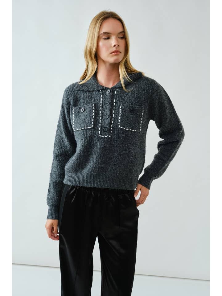 Aaron & Amber - Wholesale Knit Sweater - Women's - AJT5389 STITCH DETAIL COLLAR PULLOVER SWEATER3