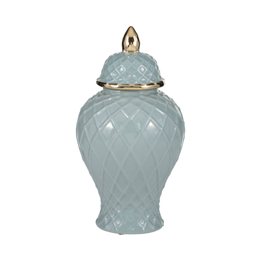 Sagebrook Home - Wholesale Decorative Jar - Ceramic Rope Temple Lidded Decorative Jar - Blue, 14 in.4