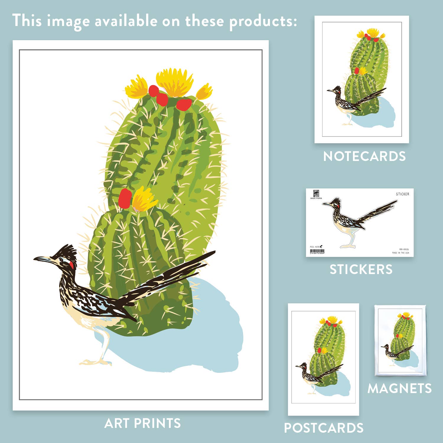 Rigel Paper – Postal por atacado – RBI-126 Cartão Postal de Flor de Cacto do Deserto e Pássaro Roadrunner2