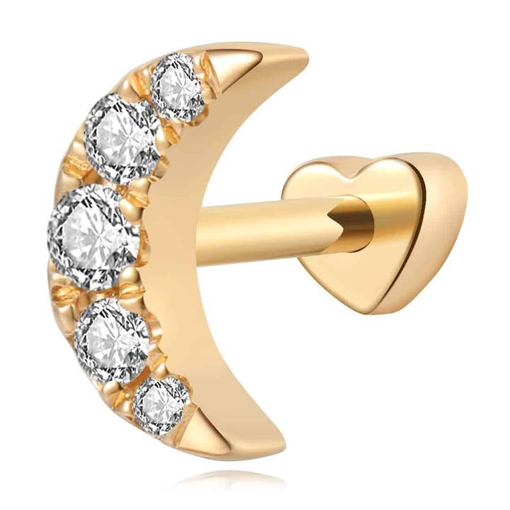 Boucle d'oreille clou lune filetée en diamant naturel pour la vente par LTM Jewels