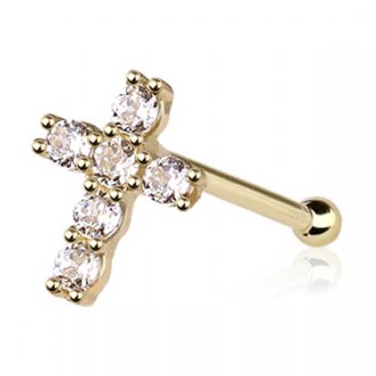 14Kt Gold CROSS NOSE STUD for wholesale by CRAVE