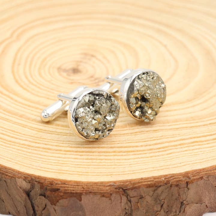 Jay Jools - Wholesale Cufflinks - Raw Pyrite Cufflinks: 925 Sterling Silver Handmade Jewelry8