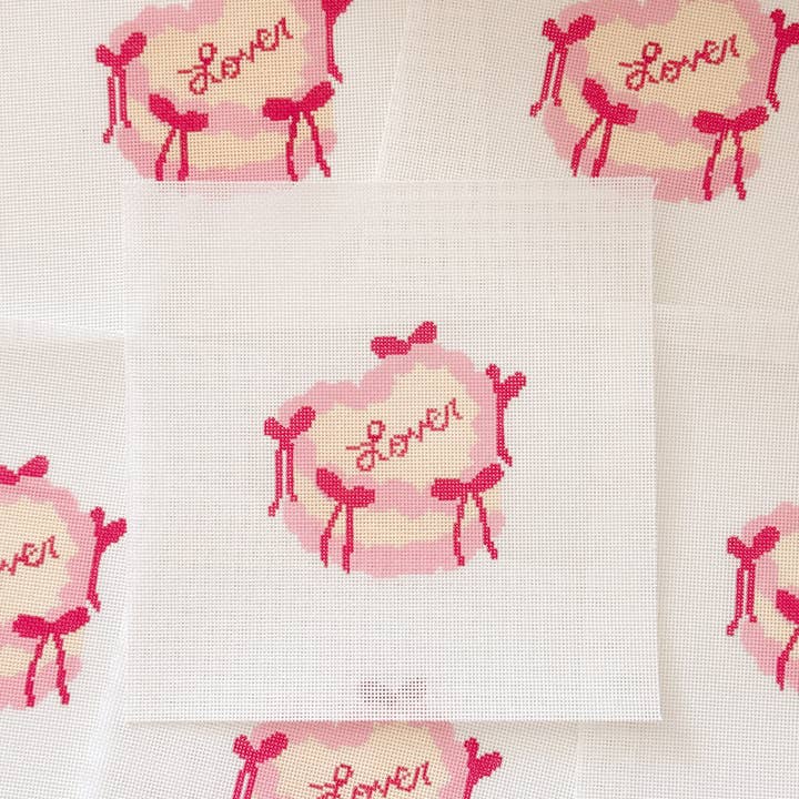 Cotswold Co Designs - Wholesale Embroidery/Cross Stitch Supplies - Coquette Bow Heart Cake Needlepoint Canvas | 4” 18 Mesh Coquette Needlepoint Design | Valentine’s Day Bow Cake