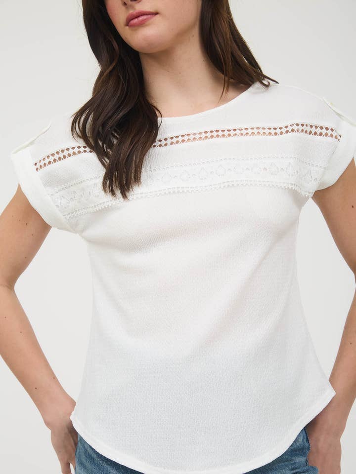 Blu Pepper - Wholesale Knit top – Women's - SHORT TAB SLEEVE LACE TRIM CRINKLE KNIT BLOUSE0