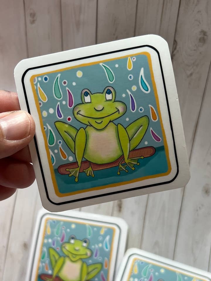 Cute Frog Vinyl Sticker Laminated Indoor for wholesale by My Groovy Art Shop