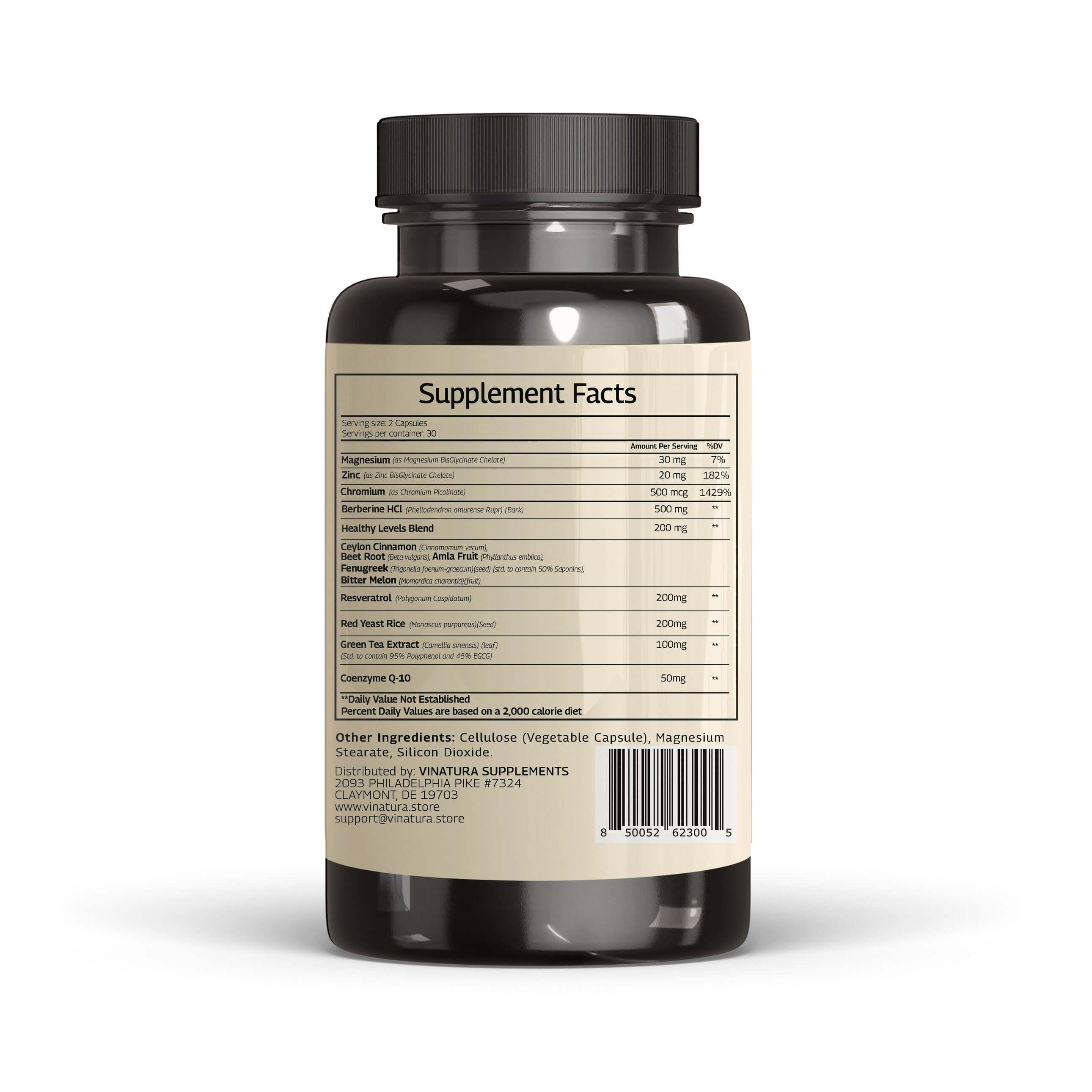 VINATURA SUPPLEMENTS - Wholesale Oral Supplement/Vitamin - Berberine Green Tea Extract Resveratrol Red Yeast Rice Co-Q10 1300mg5