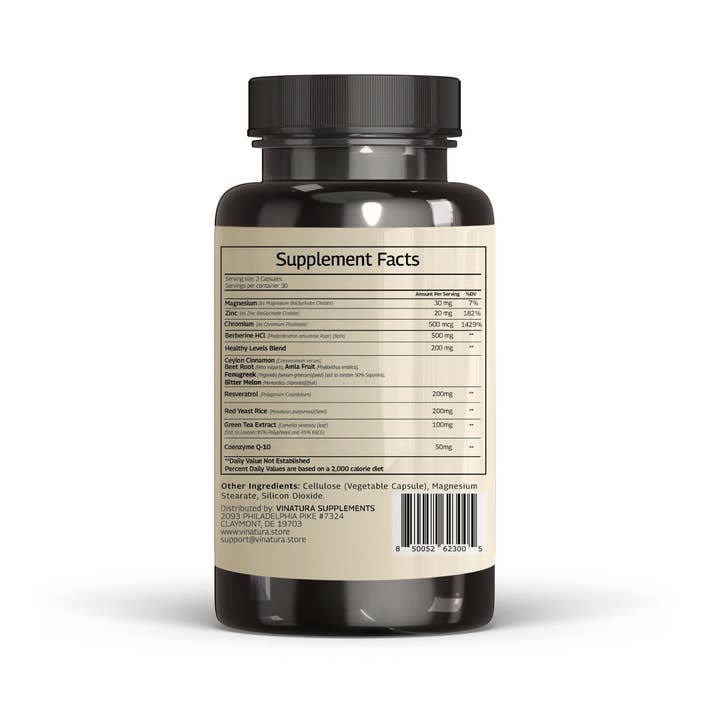 VINATURA SUPPLEMENTS - Wholesale Oral Supplement/Vitamin - Berberine Green Tea Extract Resveratrol Red Yeast Rice Co-Q10 1300mg5