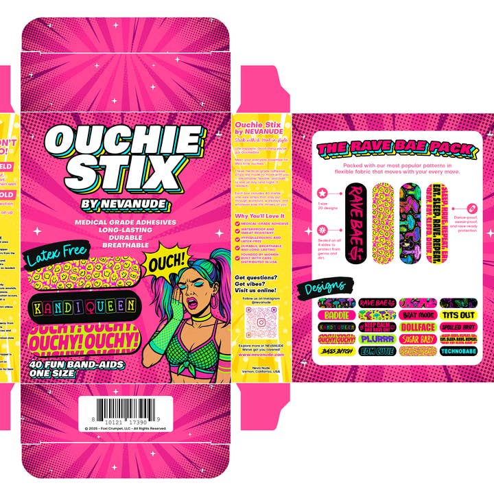Multi Plur Vibes Ouchie Stix Bandages 40 Pack Band-Aid Pack for wholesale on Faire2