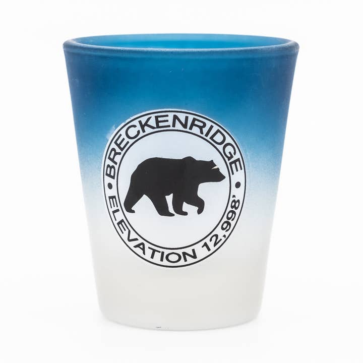 Breckenridge Bear Blue Frosted Shot Glass for wholesale by Snow Business USA