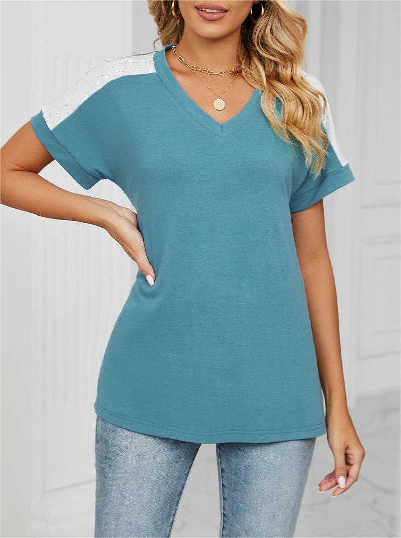 Rosa Clothing - Wholesale T-Shirt - Women's - Stylish contrast color loose short-sleeved t-shirt top8
