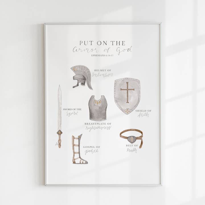 Armor of God Wall Print | Watercolor, 8x10, Ephesians 6 for wholesale by Steadfast Brush