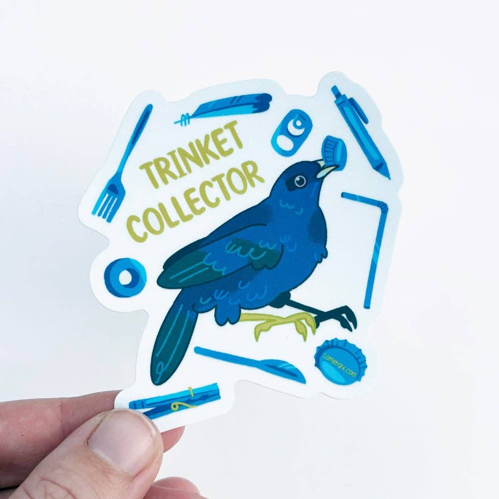 Microbiome Arts - Wholesale Sticker - Trinket Collector Bowerbird 3” Sticker1