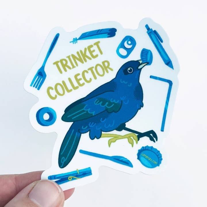 Microbiome Arts - Wholesale Sticker - Trinket Collector Bowerbird 3” Sticker1
