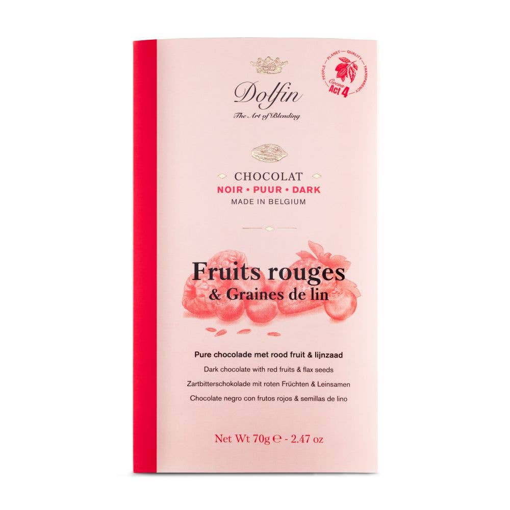 Dolfin - Wholesale Chocolate Bar - 70g Bar - Dark Red Fruits & Flax Seeds0