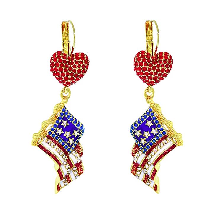 July 4th Heart Dangle Lightweight Earrings Ritzy Couture for wholesale by Ritzy Couture by Esme Hecht