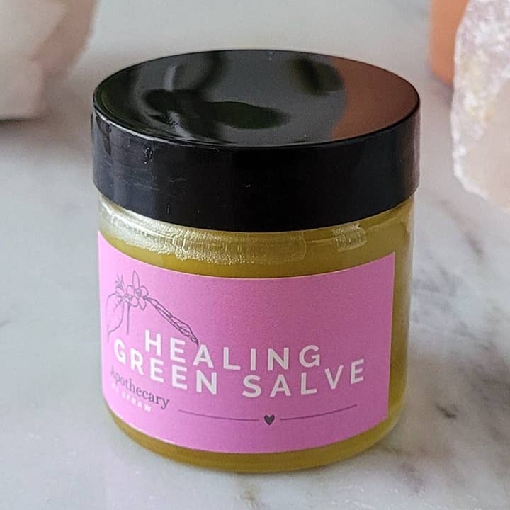 Healing Green Salve, 1 oz. glass jar for wholesale by Apothecary by SFRAW