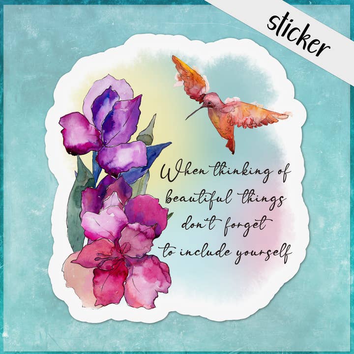 You Are Beautiful Hummingbird Sticker Pastel Floral for wholesale by CandiMaker