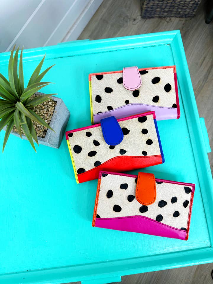 Mara Small Leather Wallet | Polka Dot Print for wholesale by Folklore Couture