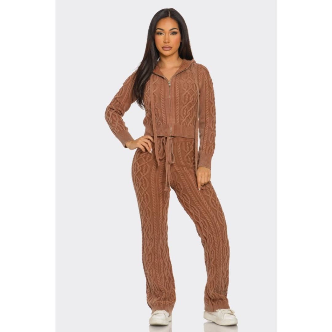 LOVE SENSE - Wholesale Lounge Set - Women's - Mineral Wash Pants Set Cable Knit Pure Cotton5