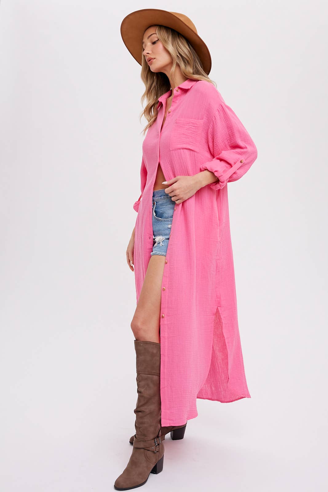 Bluivy - Wholesale Dress - Women's - BUTTON UP MAXI SHIRT DRESS WITH POCKET77