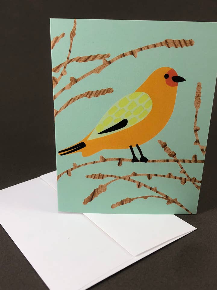 Saffron Finch Blank Greeting Card for wholesale by Bunny with a Toolbelt