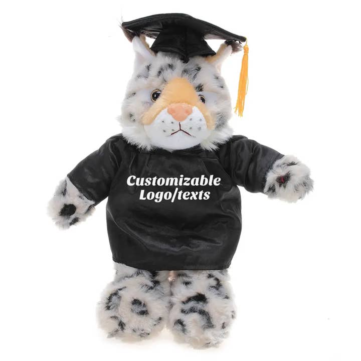 8″ Personalized Graduation Cat Plush in Custom Cap & Gown for wholesale by Plushland