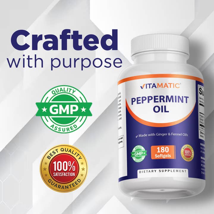 Vitamatic - Vente Supplément oral/vitamine - Vitamatic | Huile de Menthe Poivrée | 180 Capsules Molles4