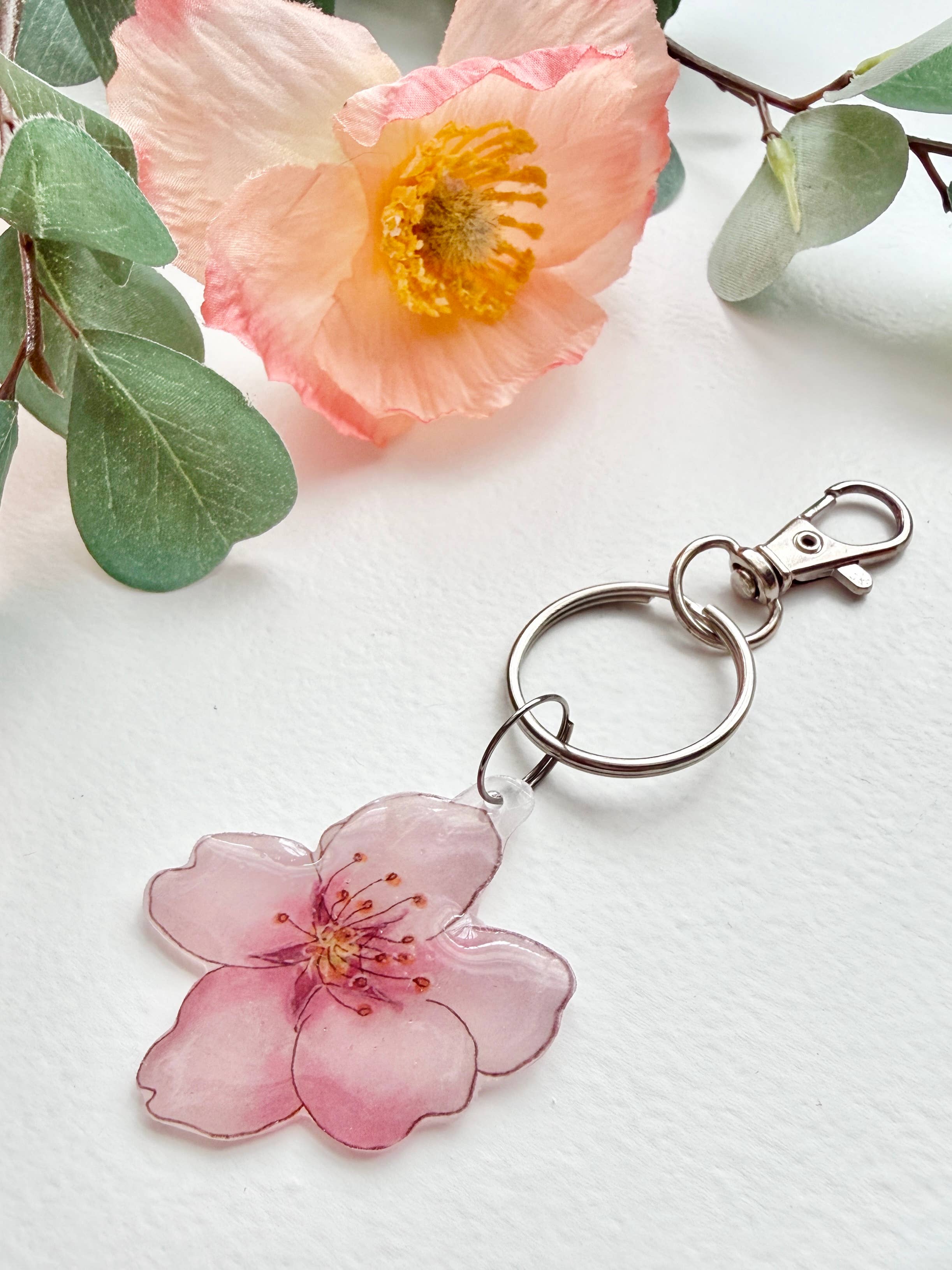 D. Prince Designs - Wholesale Keychain - Women's - Hand-Illustrated Cherry Blossom Flower | Handmade Acrylic + Resin Keychain1