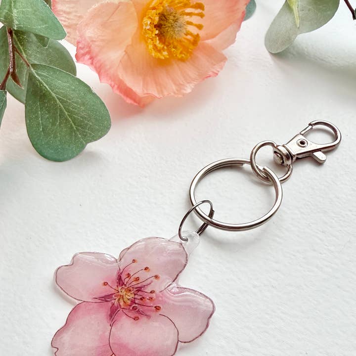 D. Prince Designs - Wholesale Keychain - Women's - Hand-Illustrated Cherry Blossom Flower | Handmade Acrylic + Resin Keychain1