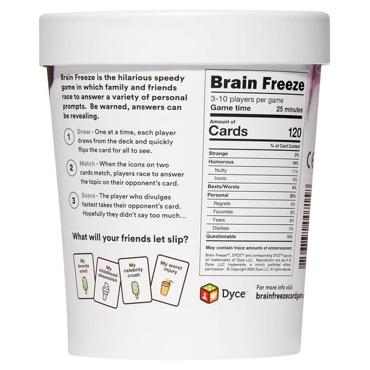 Dyce Games - Wholesale Card Game - BRAIN FREEZE: The Speak-Before-You-Think Family Game