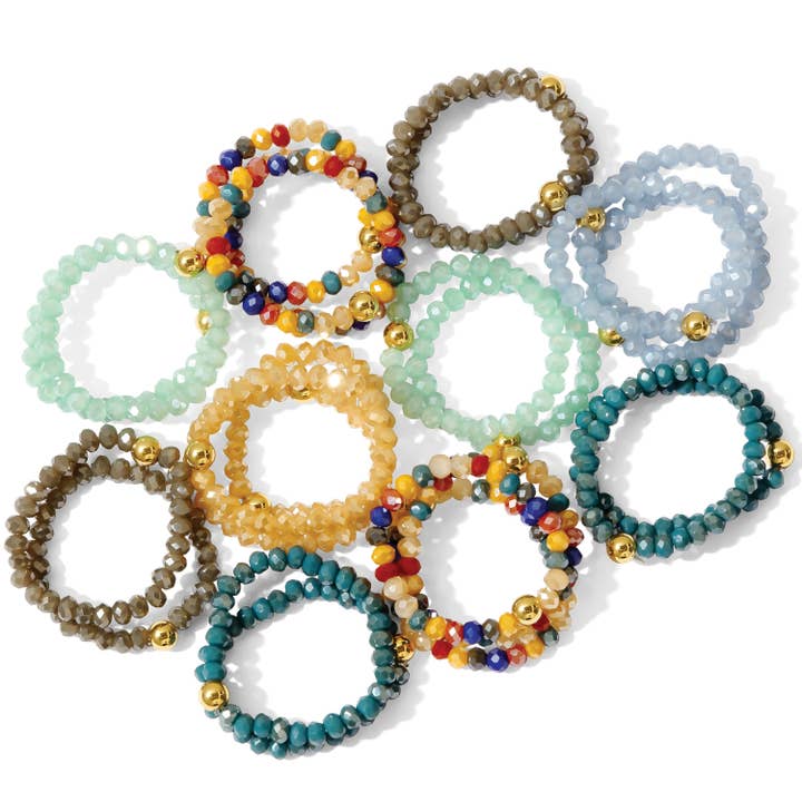 Splendid Iris - Wholesale Jewelry Set - Set/24 Stretch Crystal Rings