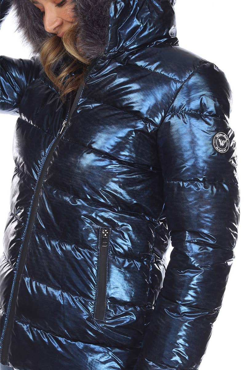 WHITE MARK - Wholesale Puffer Jacket - Women's - Women's Metallic Puffer Coat with Hoodie26