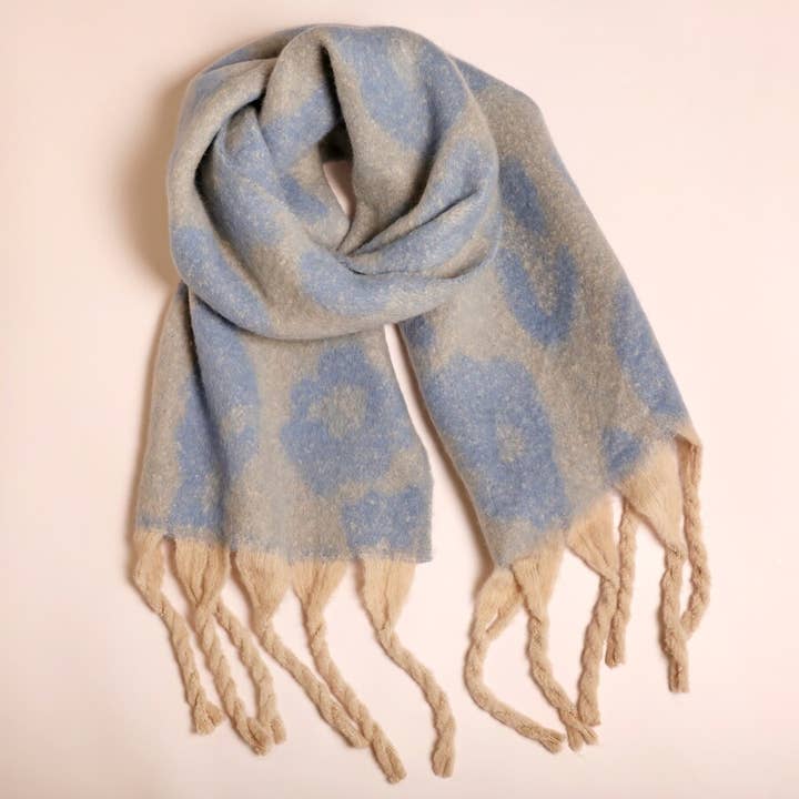 Lisa Angel - Wholesale Scarf - Women's - Blue and White Leopard Print Winter Scarf