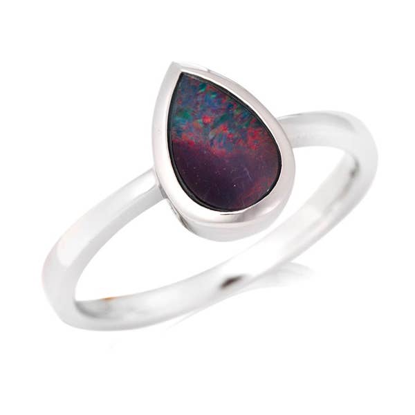 Australian blue opal doublet drop ring, sterling silver for wholesale by OPALOOK France
