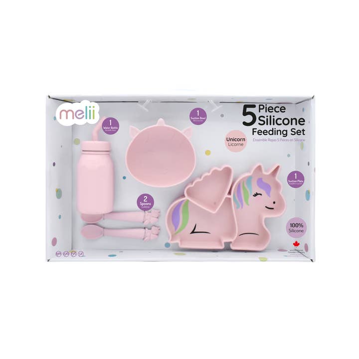 5 Pc. Silicone Set- Suction Plate, Bowl, Bottle & 2 Spoons for wholesale by melii