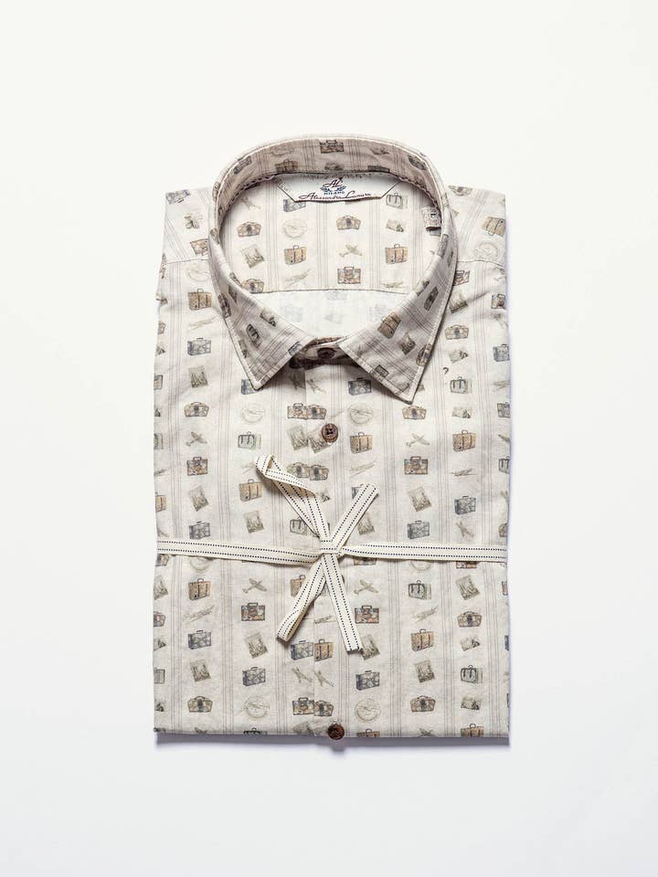 Camicia Popeline Stampata Collo Italiano per la vendita all'ingrosso da parte di Alessandro Lamura