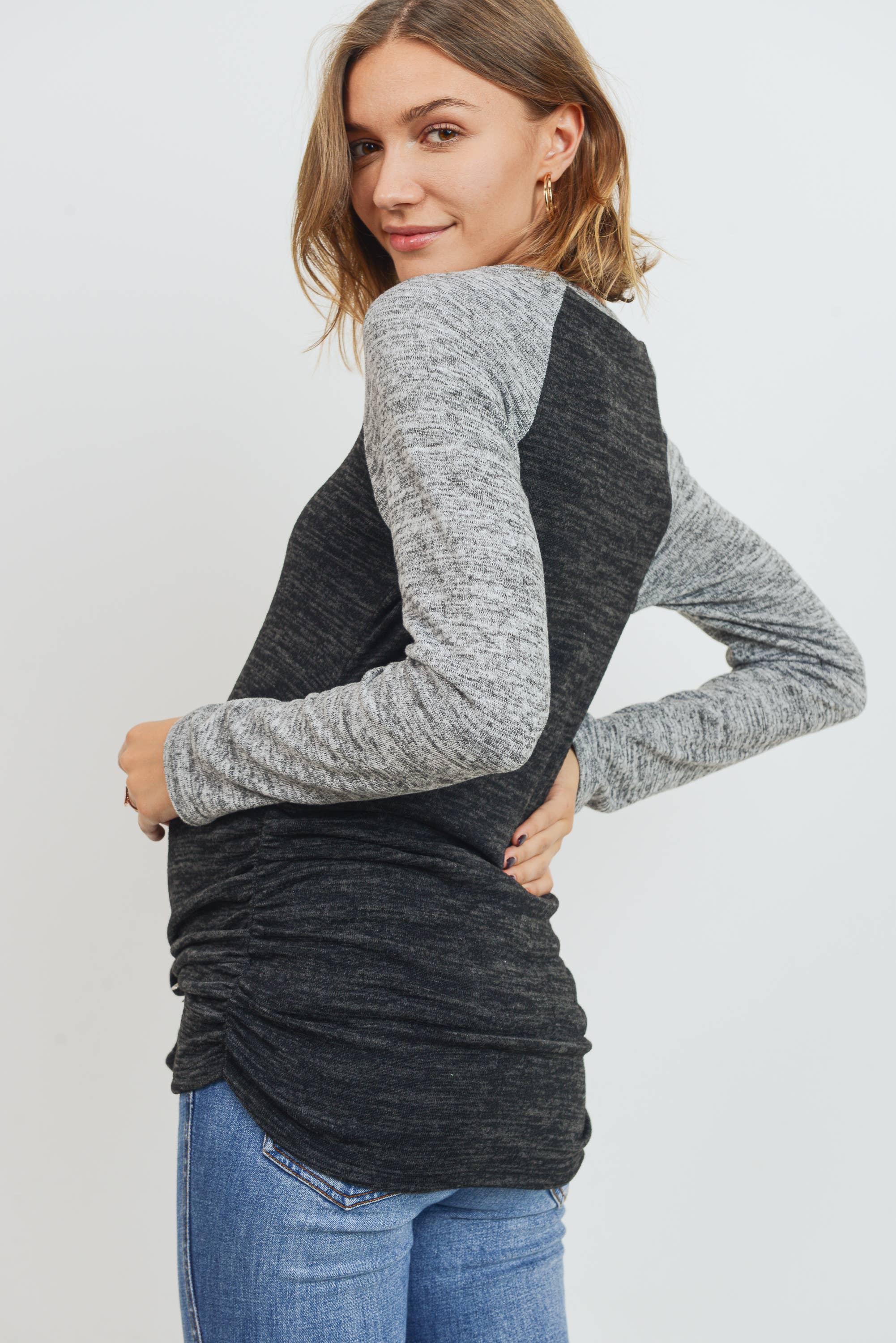 Hello Miz - Venta al por mayor Camiseta corta - Jersey color block jersey tejido maternidad24