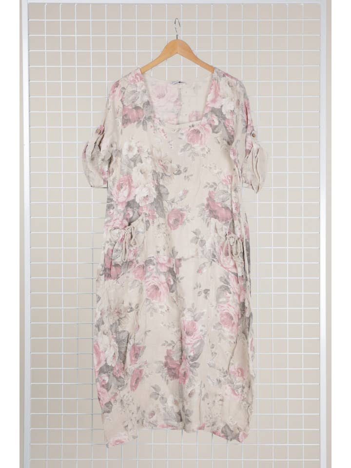 la maison des fibres naturelles – Großhandel Kleid – Damen – Leinenkleid mit floralem Muster, 100 % Leinen, Modell 6796715