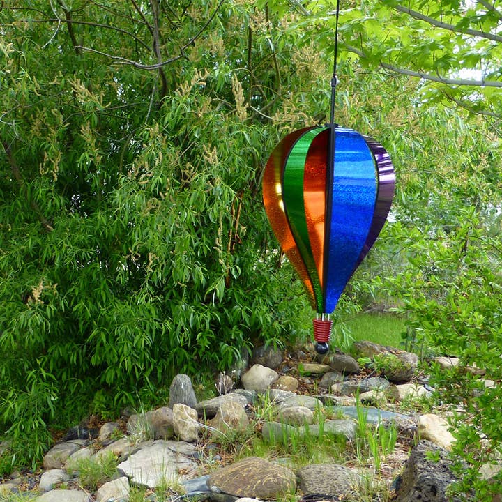 In the Breeze, LLC. - Wholesale Wind Spinner - Rainbow Glitter 6 Panel Hot Air Balloon