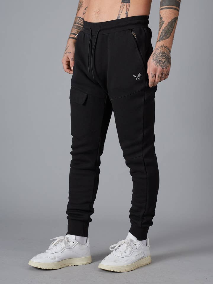 Classic Cargo Tech Black & Grey Sweatpants for wholesale by distorted people usa