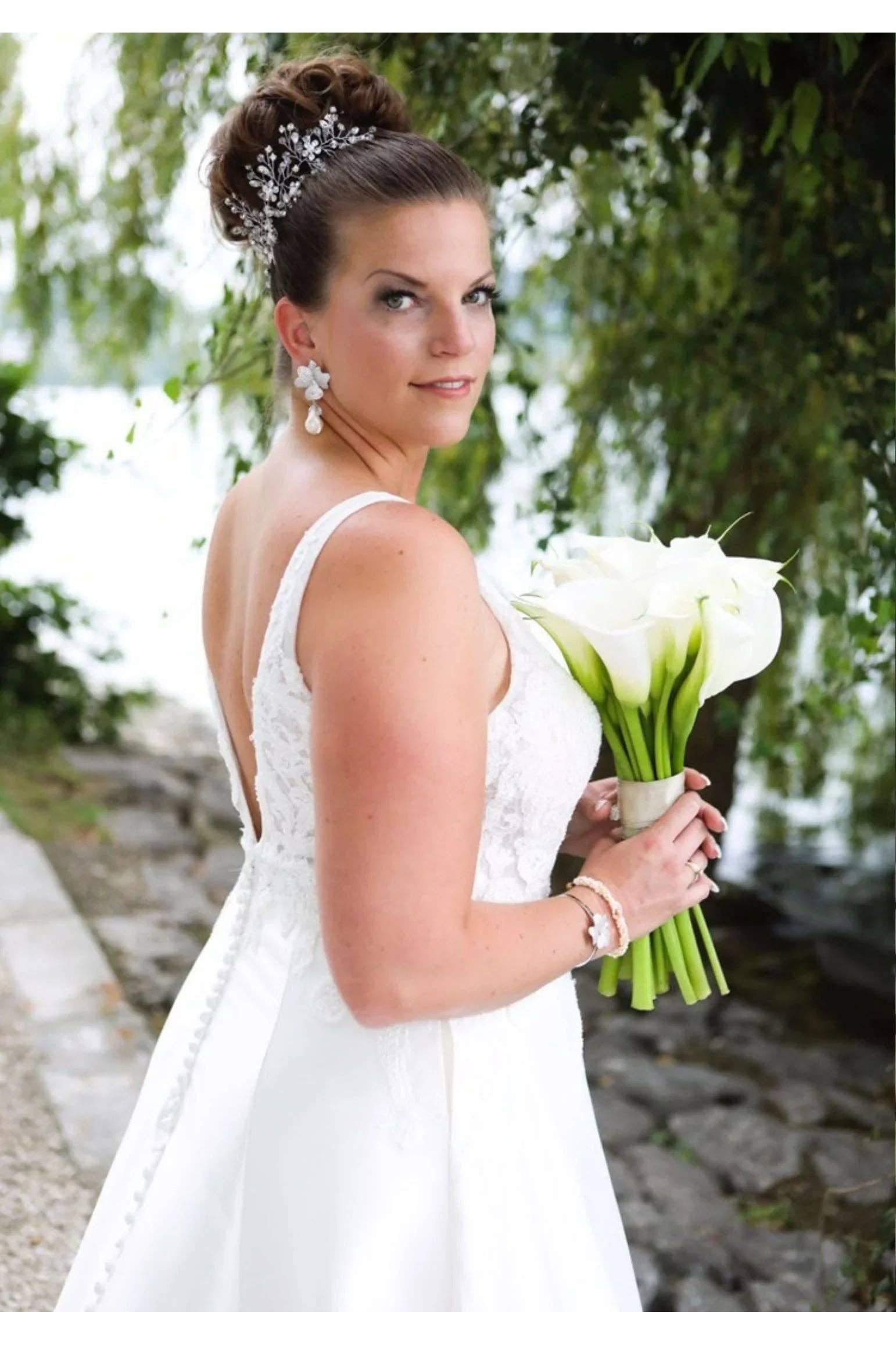 Latelita – Engroshandel Hængeøreringe og creoløreringe – Barok perle hvid blomst dråbe øreringe sølv18