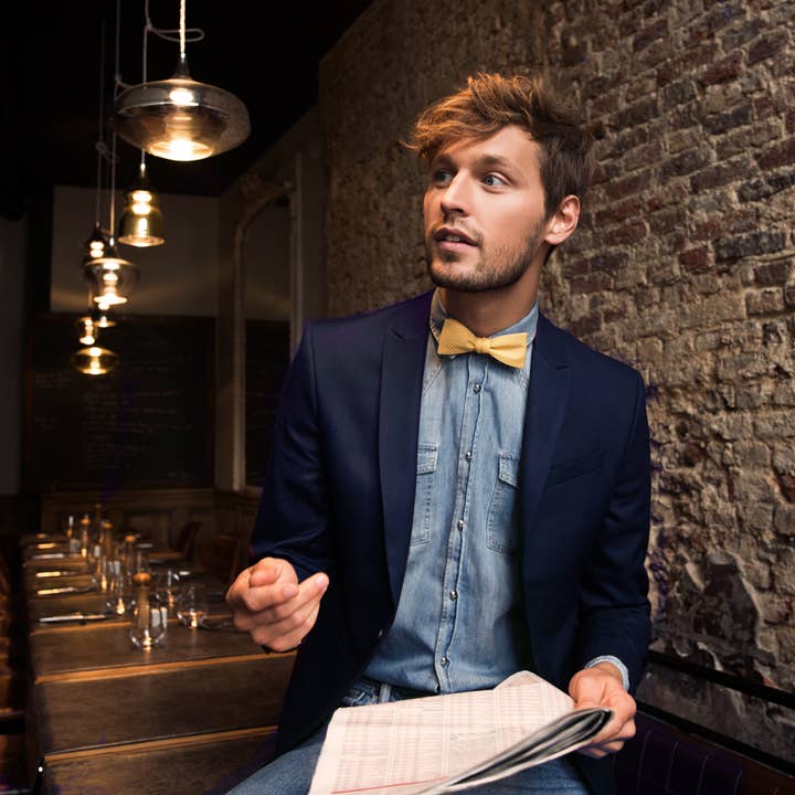 Mustard yellow polka dot bow tie for wholesale by Le Coq en Pap'