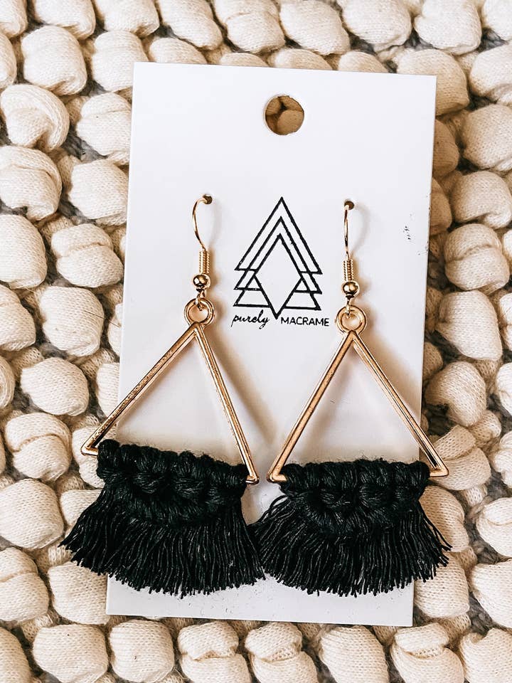 Black Triangle Earrings for wholesale by Purely Macrame