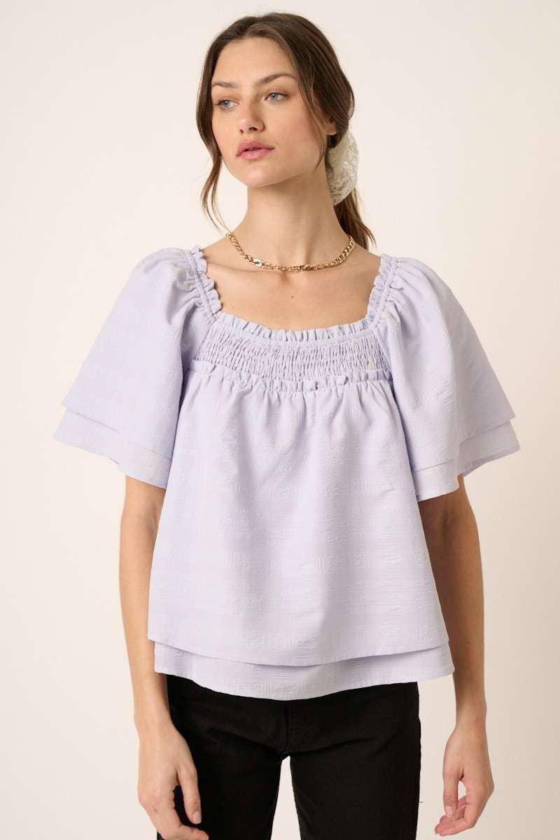 mittoshop - Wholesale Blouse - Women's - H14894-TEXTURE SMOCKED FLUTTER SLEEVE BLOUSE9